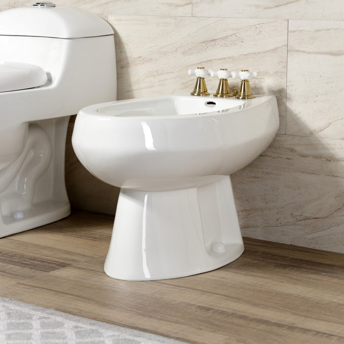 Kingston Heirloom KB327PX - Victorian Three-Handle Deck Mount Vertical Spray Bidet Faucet with Brass Pop-Up, Brushed Brass