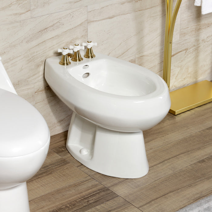 Kingston Heirloom KB327PX - Victorian Three-Handle Deck Mount Vertical Spray Bidet Faucet with Brass Pop-Up, Brushed Brass