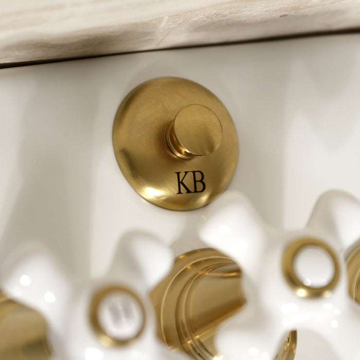 Kingston Heirloom KB327PX - Victorian Three-Handle Deck Mount Vertical Spray Bidet Faucet with Brass Pop-Up, Brushed Brass