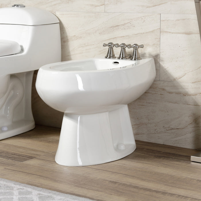 Kingston Heirloom KB328AX - Victorian Three-Handle Deck Mount Vertical Spray Bidet Faucet with Brass Pop-Up, Brushed Nickel