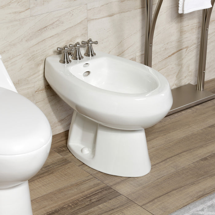 Kingston Heirloom KB328AX - Victorian Three-Handle Deck Mount Vertical Spray Bidet Faucet with Brass Pop-Up, Brushed Nickel