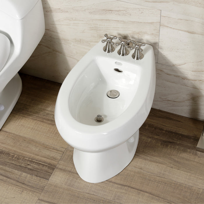 Kingston Heirloom KB328AX - Victorian Three-Handle Deck Mount Vertical Spray Bidet Faucet with Brass Pop-Up, Brushed Nickel