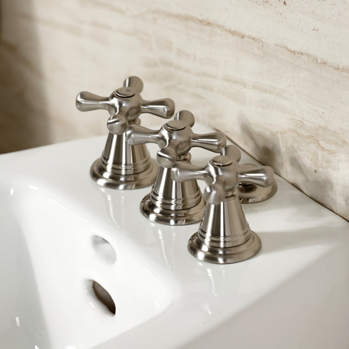 Kingston Heirloom KB328AX - Victorian Three-Handle Deck Mount Vertical Spray Bidet Faucet with Brass Pop-Up, Brushed Nickel