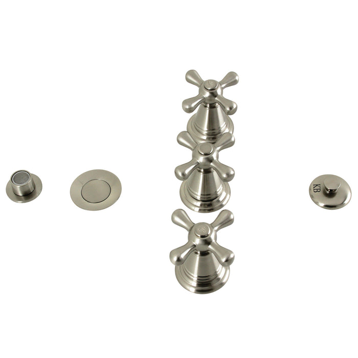 Kingston Heirloom KB328AX - Victorian Three-Handle Deck Mount Vertical Spray Bidet Faucet with Brass Pop-Up, Brushed Nickel