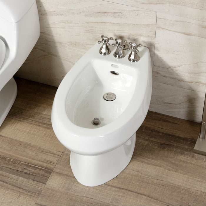 Kingston Heirloom KB328BX - Metropolitan Three-Handle Deck Mount Vertical Spray Bidet Faucet with Brass Pop-Up, Brushed Nickel