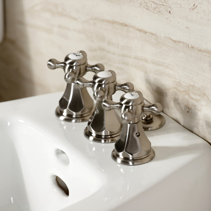 Kingston Heirloom KB328BX - Metropolitan Three-Handle Deck Mount Vertical Spray Bidet Faucet with Brass Pop-Up, Brushed Nickel