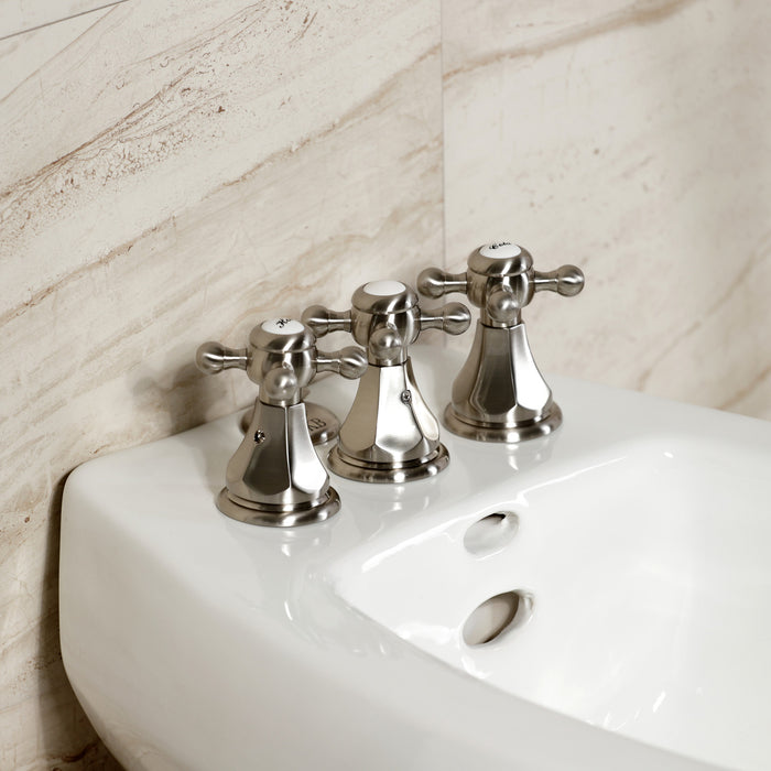 Kingston Heirloom KB328BX - Metropolitan Three-Handle Deck Mount Vertical Spray Bidet Faucet with Brass Pop-Up, Brushed Nickel