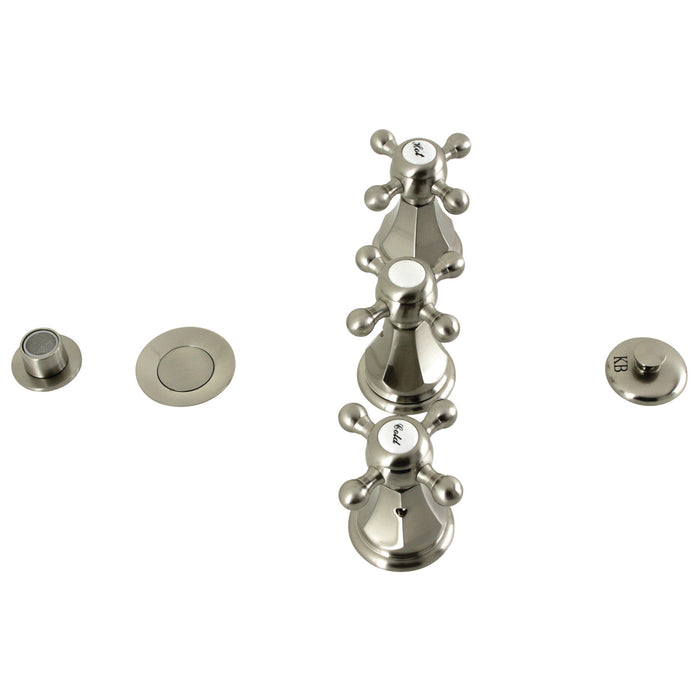 Kingston Heirloom KB328BX - Metropolitan Three-Handle Deck Mount Vertical Spray Bidet Faucet with Brass Pop-Up, Brushed Nickel