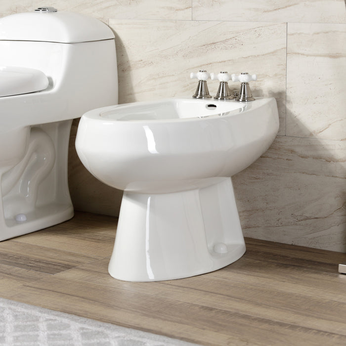 Kingston Heirloom KB328PX - Victorian Three-Handle Deck Mount Vertical Spray Bidet Faucet with Brass Pop-Up, Brushed Nickel