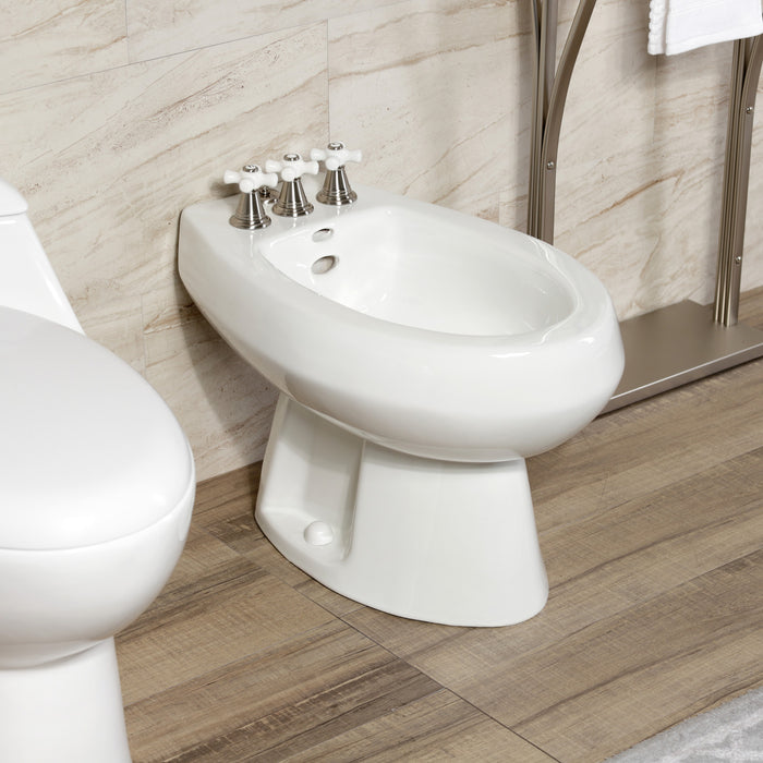 Kingston Heirloom KB328PX - Victorian Three-Handle Deck Mount Vertical Spray Bidet Faucet with Brass Pop-Up, Brushed Nickel