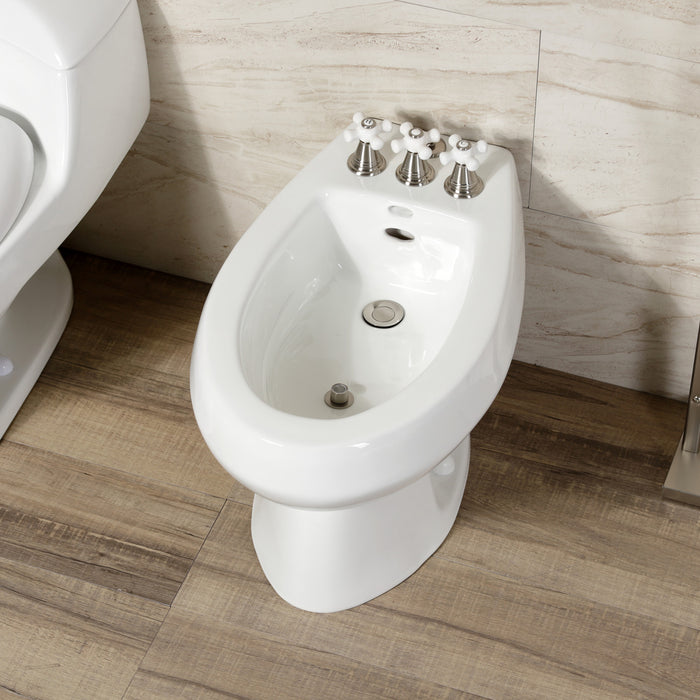 Kingston Heirloom KB328PX - Victorian Three-Handle Deck Mount Vertical Spray Bidet Faucet with Brass Pop-Up, Brushed Nickel