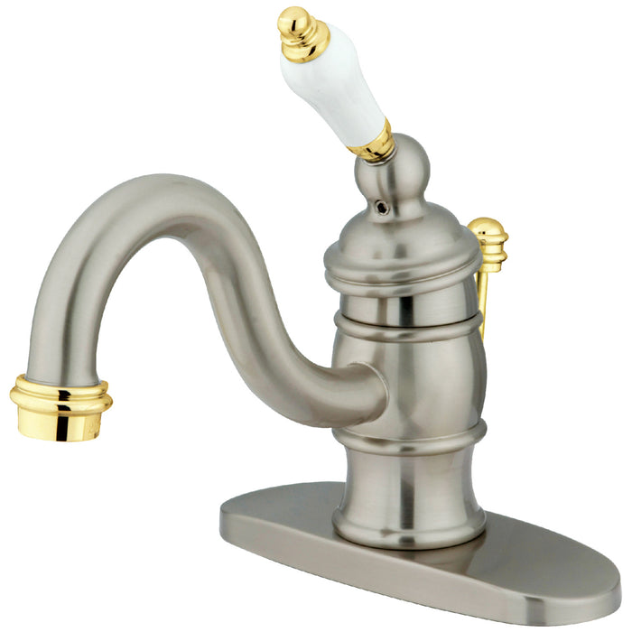 Victorian KB3409PL Single-Handle 1-Hole Deck Mount Bathroom Faucet with Plastic Pop-Up, Brushed Nickel/Polished Brass