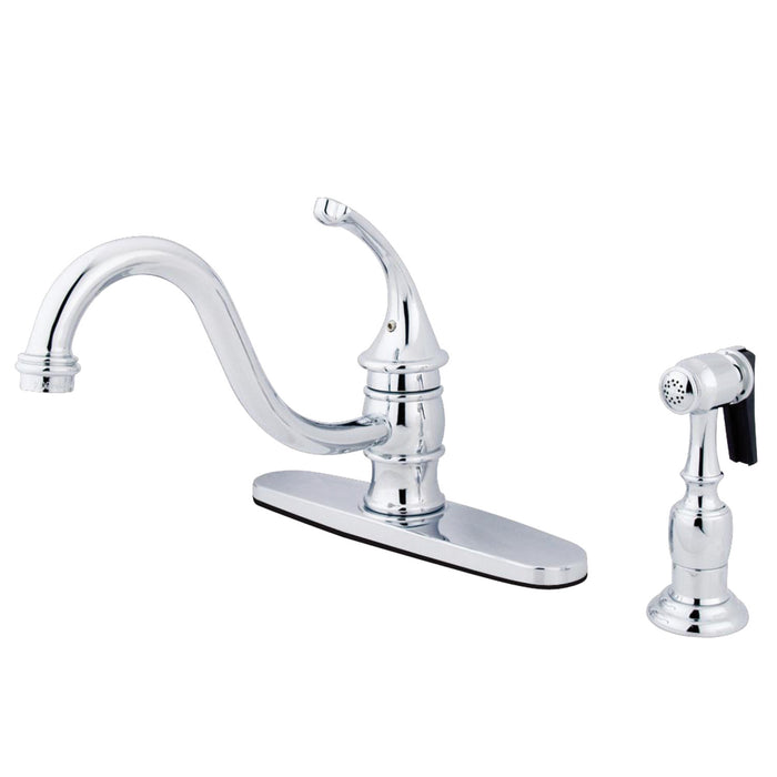 Georgian KB3571GLBS Single-Handle 2-or-4 Hole Deck Mount Kitchen Faucet with Brass Sprayer, Polished Chrome