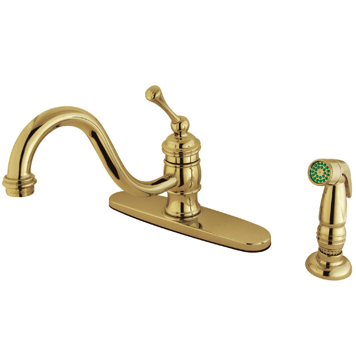 KB3572BLSP Single-Handle 2-or-4 Hole Deck Mount Kitchen Faucet with Side Sprayer, Polished Brass