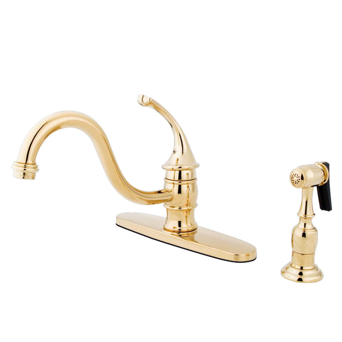 Georgian KB3572GLBS Single-Handle 2-or-4 Hole Deck Mount Kitchen Faucet with Brass Sprayer, Polished Brass