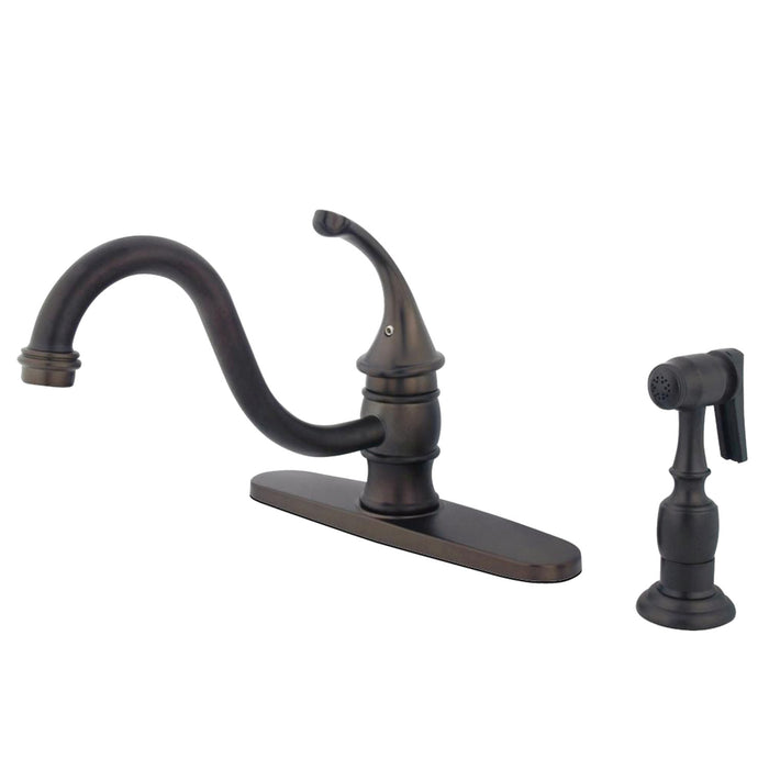Georgian KB3575GLBS Single-Handle 2-or-4 Hole Deck Mount Kitchen Faucet with Brass Sprayer, Oil Rubbed Bronze