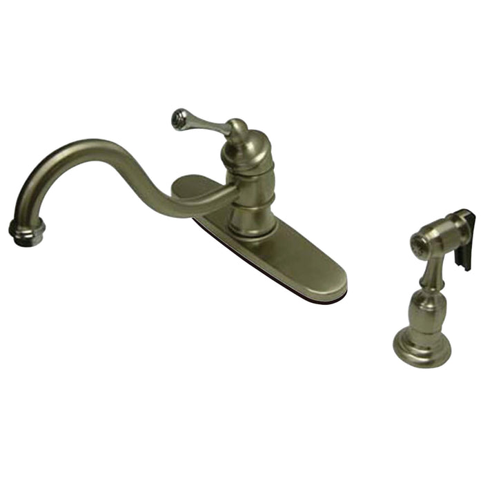 Vintage KB3577BLBS Single-Handle 2-or-4 Hole Deck Mount Kitchen Faucet with Brass Sprayer, Brushed Nickel/Polished Chrome