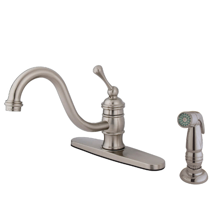 KB3578BLSP Single-Handle 2-or-4 Hole Deck Mount Kitchen Faucet with Side Sprayer, Brushed Nickel