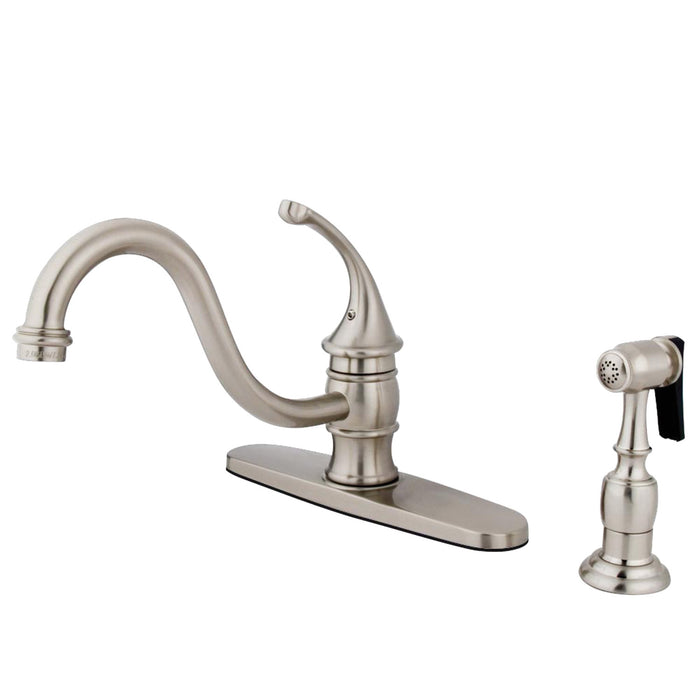 Georgian KB3578GLBS Single-Handle 2-or-4 Hole Deck Mount Kitchen Faucet with Brass Sprayer, Brushed Nickel