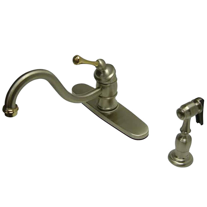Vintage KB3579BLBS Single-Handle 2-or-4 Hole Deck Mount Kitchen Faucet with Brass Sprayer, Brushed Nickel/Polished Brass