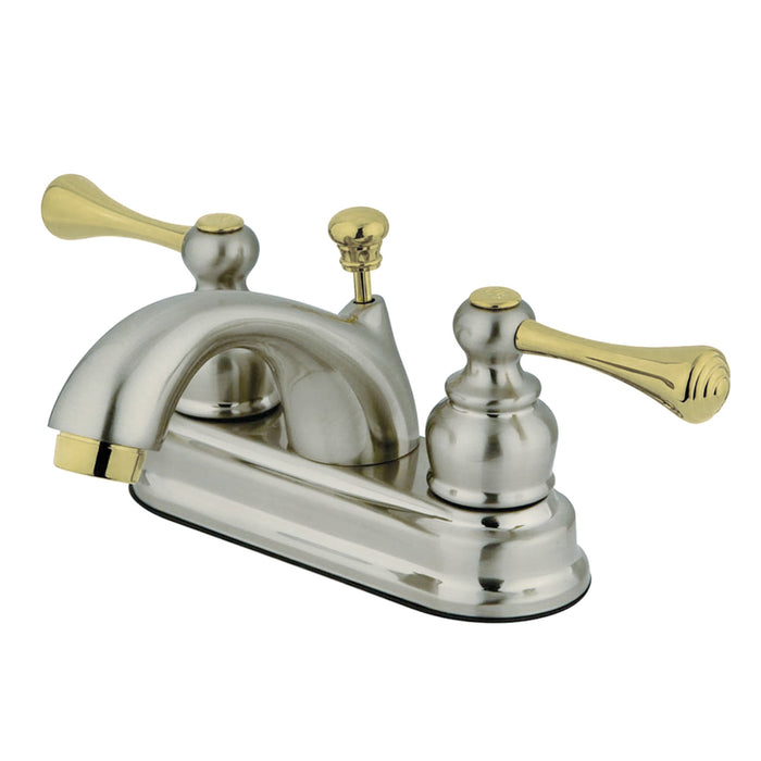 Vintage KB3609BL Two-Handle 3-Hole Deck Mount 4" Centerset Bathroom Faucet with Plastic Pop-Up, Brushed Nickel/Polished Brass