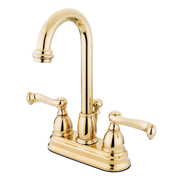 Royale KB3612FL Two-Handle 3-Hole Deck Mount 4" Centerset Bathroom Faucet with Plastic Pop-Up, Polished Brass