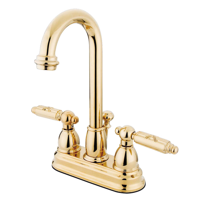 Vintage KB3612GL Two-Handle 3-Hole Deck Mount 4" Centerset Bathroom Faucet with Plastic Pop-Up, Polished Brass