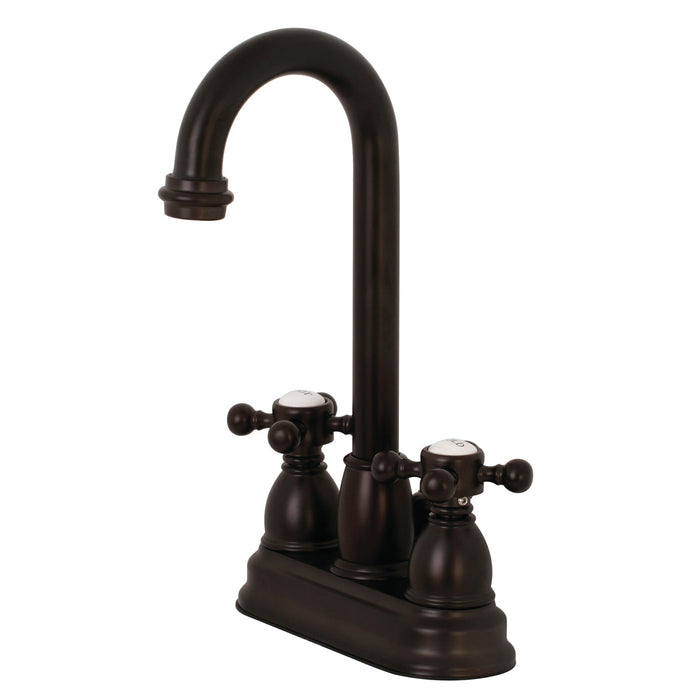 KB3615BX Two-Handle 3-Hole Deck Mount 4" Centerset Bathroom Faucet with Plastic Pop-Up, Oil Rubbed Bronze