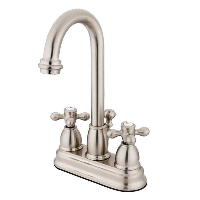 Restoration KB3618AX Two-Handle 3-Hole Deck Mount 4" Centerset Bathroom Faucet with Plastic Pop-Up, Brushed Nickel