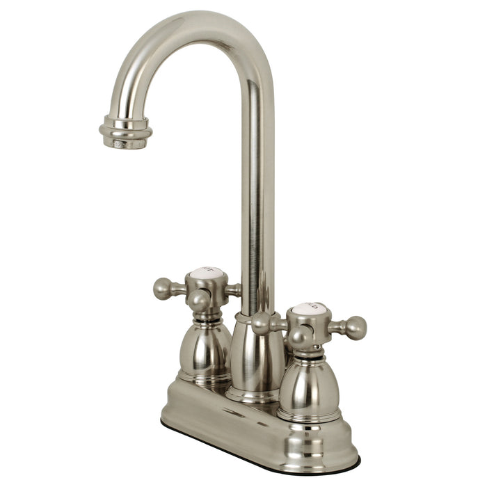 Kingston Heirloom KB3618BX - Vintage Double-Handle 3-Hole Deck Mount 4-Inch Centerset Bathroom Faucet with Pop-Up Drain, Brushed Nickel