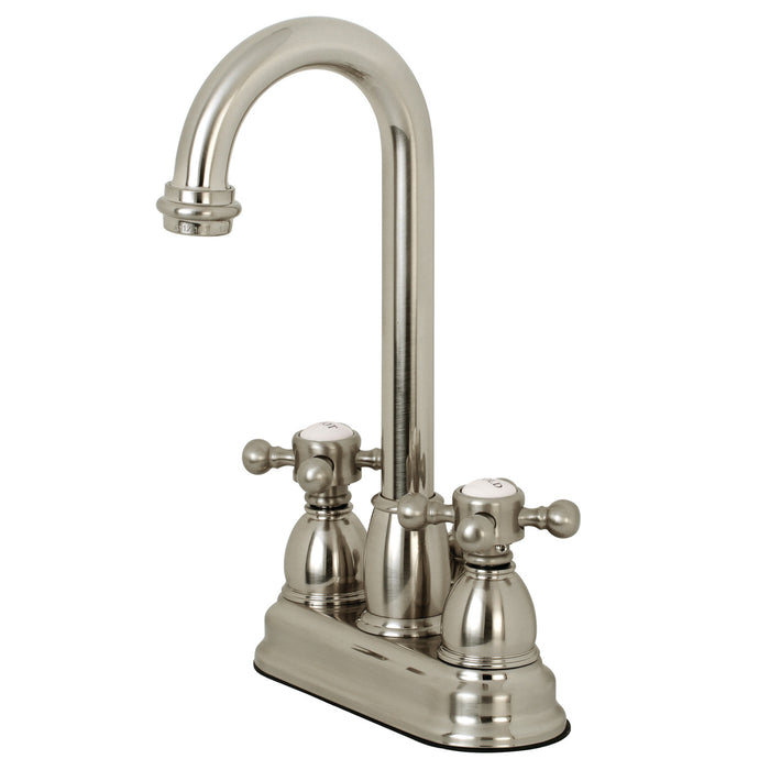 KB3618BX Two-Handle 3-Hole Deck Mount 4" Centerset Bathroom Faucet with Plastic Pop-Up, Brushed Nickel