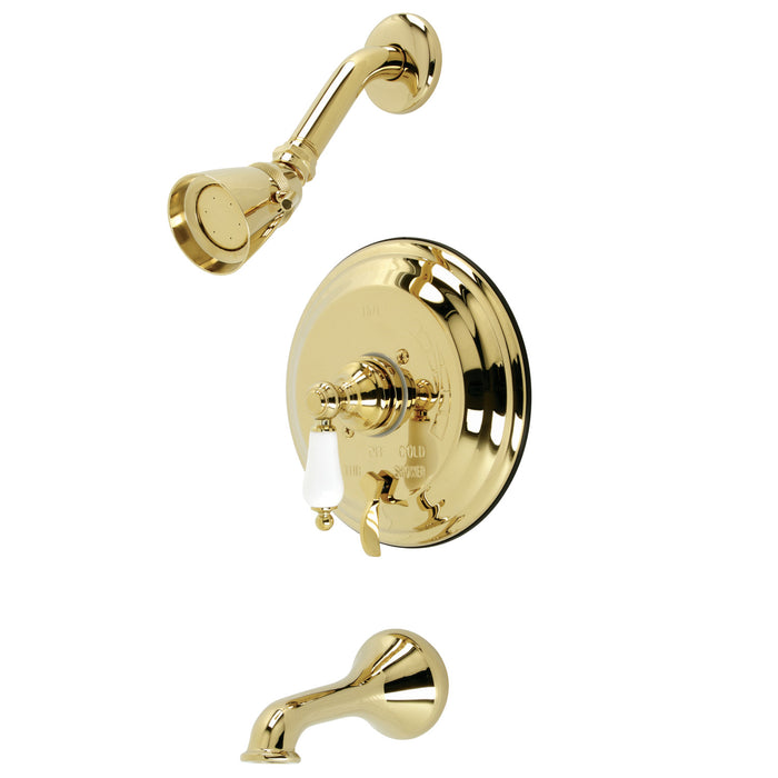 Restoration KB36320PL Single-Handle 3-Hole Wall Mount Tub and Shower Faucet, Polished Brass