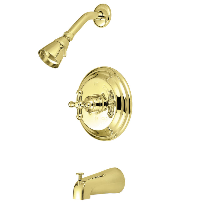 Restoration KB3632AX Single-Handle 3-Hole Wall Mount Tub and Shower Faucet, Polished Brass