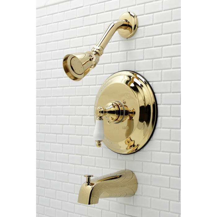 Restoration KB3632PL Single-Handle 3-Hole Wall Mount Tub and Shower Faucet, Polished Brass