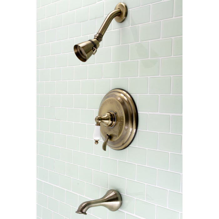Restoration KB36330PL Single-Handle 3-Hole Wall Mount Tub and Shower Faucet, Antique Brass
