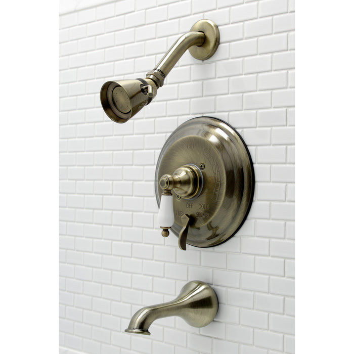 Restoration KB36330PL Single-Handle 3-Hole Wall Mount Tub and Shower Faucet, Antique Brass