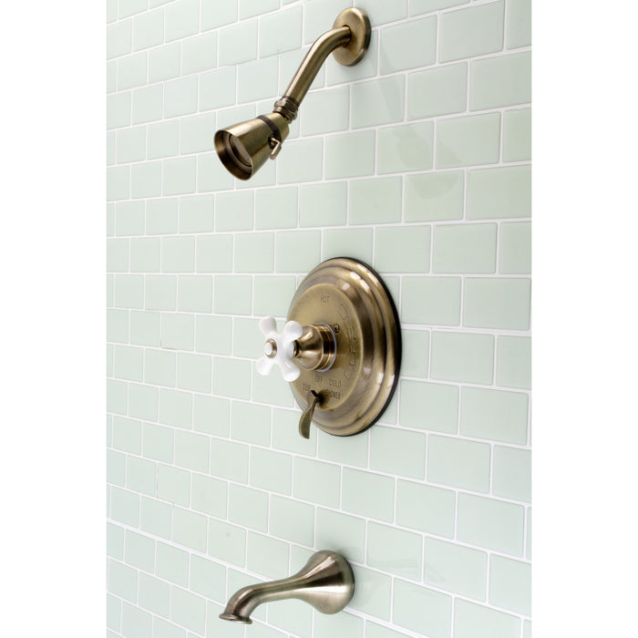 Restoration KB36330PX Single-Handle 3-Hole Wall Mount Tub and Shower Faucet, Antique Brass
