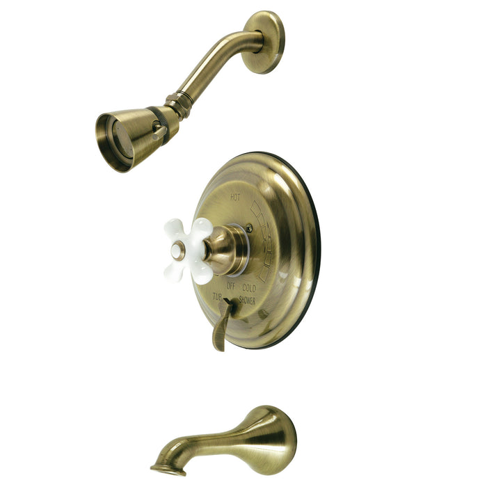 Restoration KB36330PX Single-Handle 3-Hole Wall Mount Tub and Shower Faucet, Antique Brass
