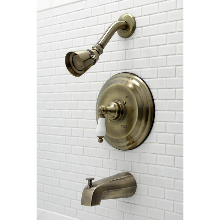 Restoration KB3633PL Single-Handle 3-Hole Wall Mount Tub and Shower Faucet, Antique Brass