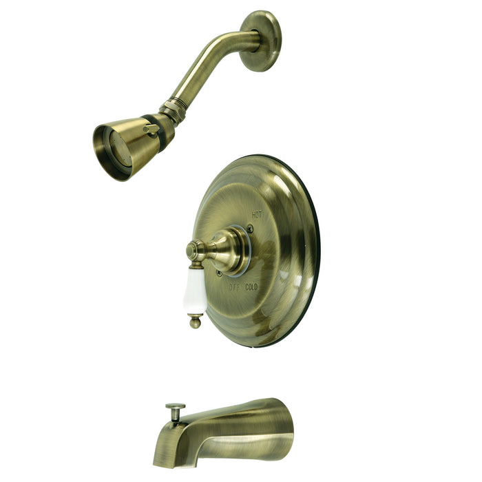 Restoration KB3633PL Single-Handle 3-Hole Wall Mount Tub and Shower Faucet, Antique Brass