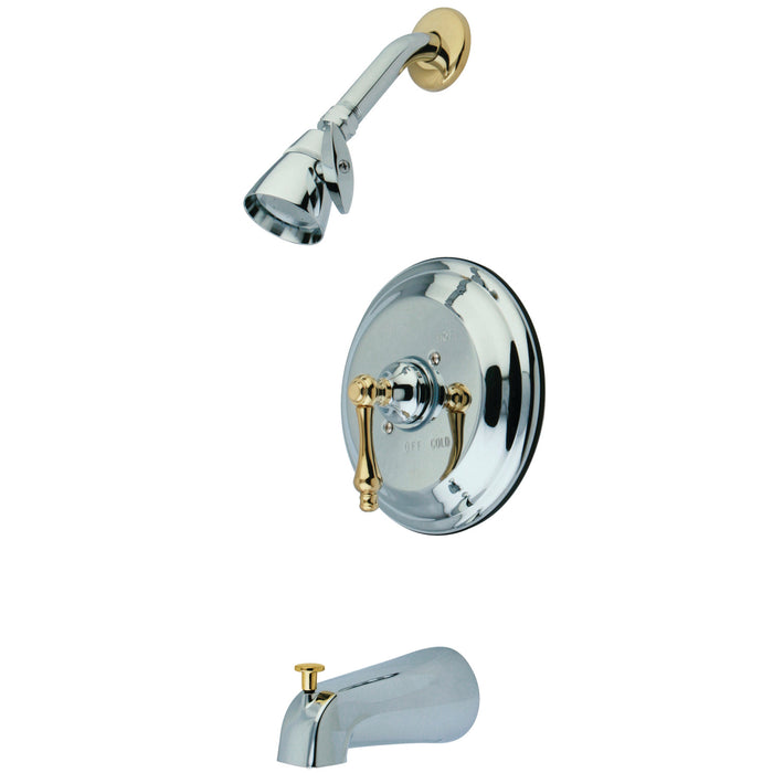 Restoration KB3634AL Single-Handle 3-Hole Wall Mount Tub and Shower Faucet, Polished Chrome/Polished Brass
