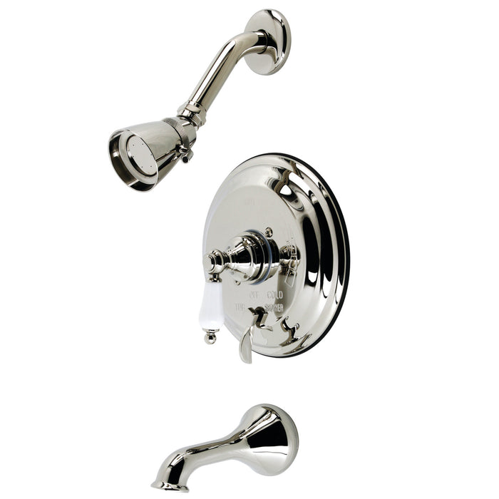 Restoration KB36360PL Single-Handle 3-Hole Wall Mount Tub and Shower Faucet, Polished Nickel