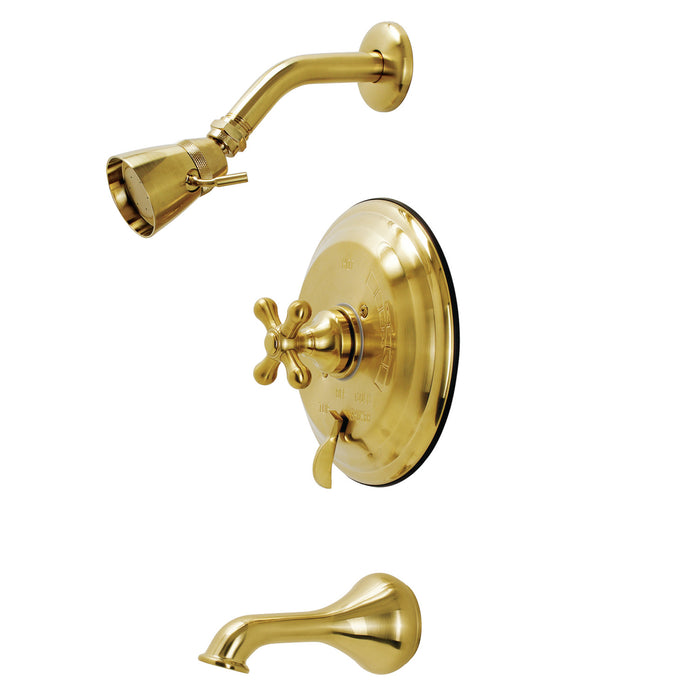 Restoration KB36370AX Single-Handle 3-Hole Wall Mount Tub and Shower Faucet, Brushed Brass