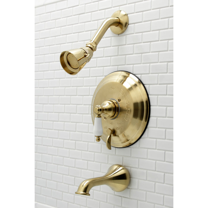 Restoration KB36370PL Single-Handle 3-Hole Wall Mount Tub and Shower Faucet, Brushed Brass