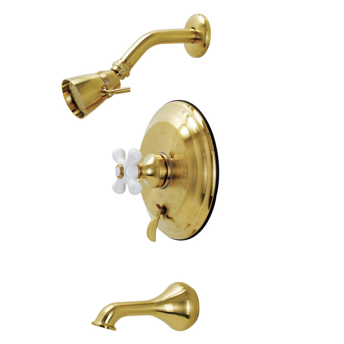 Restoration KB36370PX Single-Handle 3-Hole Wall Mount Tub and Shower Faucet, Brushed Brass