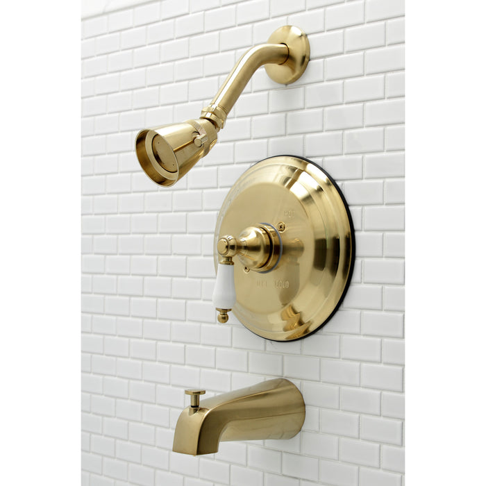 Restoration KB3637PL Single-Handle 3-Hole Wall Mount Tub and Shower Faucet, Brushed Brass