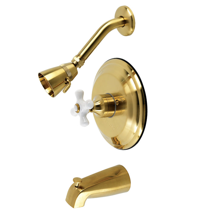 Restoration KB3637PX Single-Handle 3-Hole Wall Mount Tub and Shower Faucet, Brushed Brass