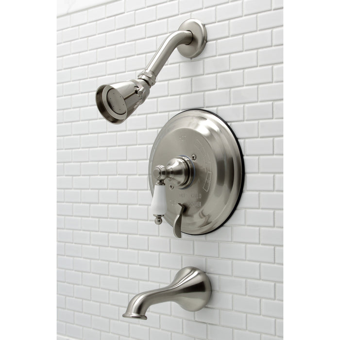 Restoration KB36380PL Single-Handle 3-Hole Wall Mount Tub and Shower Faucet, Brushed Nickel
