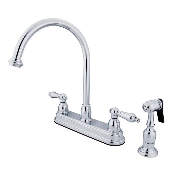 Restoration KB3751ALBS Two-Handle 4-Hole Deck Mount 8" Centerset Kitchen Faucet with Side Sprayer, Polished Chrome
