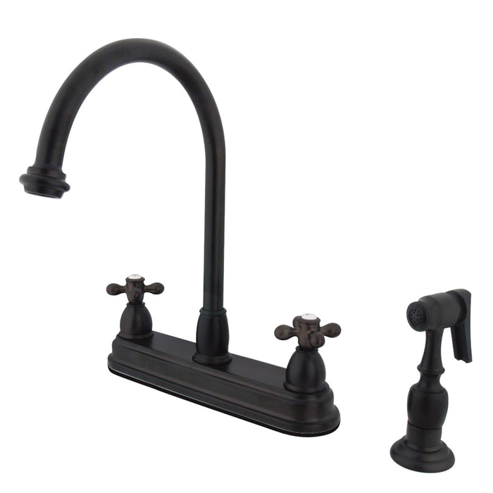 Restoration KB3755AXBS Two-Handle 4-Hole Deck Mount 8" Centerset Kitchen Faucet with Side Sprayer, Oil Rubbed Bronze